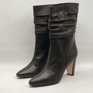 Manolo Blahnik Calasso 90MM Ruched Leather Boots size 38.5